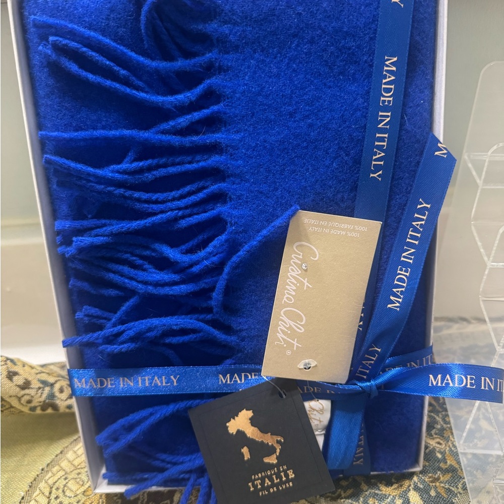Royal Blue Fringe Cashmere Scarf - Made in Italy new in box